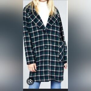 Plaid Pea Coat Lg